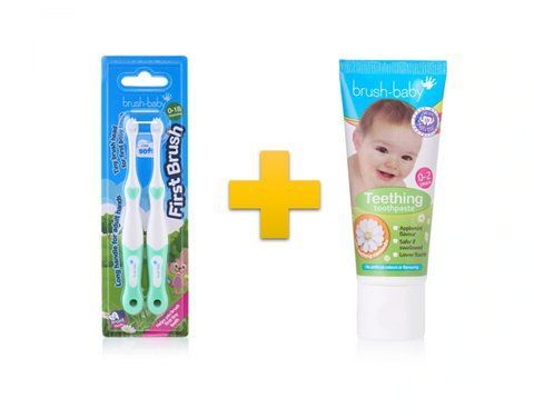 Комплект Brush-Baby First Brush (зубна щітка First Brush (бірюзова) + паста Teething Baby 50мл) bb57 фото