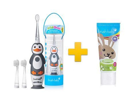 Комплект Brush-Baby WildOnes Sonic (0-10 років) пінгвін + Зубна паста Brush-Baby 0-3 2278570537 фото