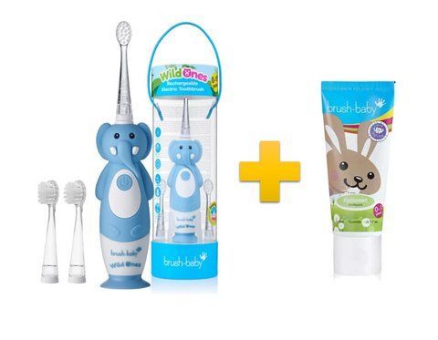 Комплект Brush-Baby WildOnes Sonic (0-10 років) слон + Зубна паста Brush-Baby 0-3 2278574072 фото