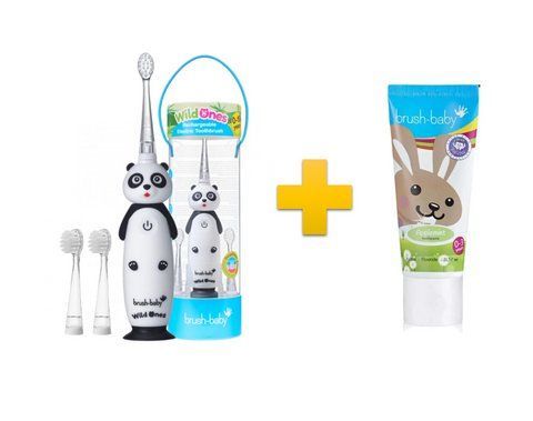 Комплект Brush-Baby WildOnes Sonic (0-10 років) панда + Зубна паста Brush-Baby 0-3 2278576507 фото