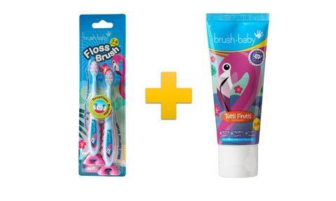 Комплект Brush-Baby FlossBrush (паста Фламінго + щітка Фламінго 3-6 років 2шт.) bb100 фото