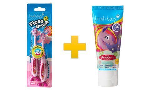Комплект Brush-Baby FlossBrush (паста Єдиноріг + щітка Єдиноріг 3-6 років 2 шт.) bb101 фото