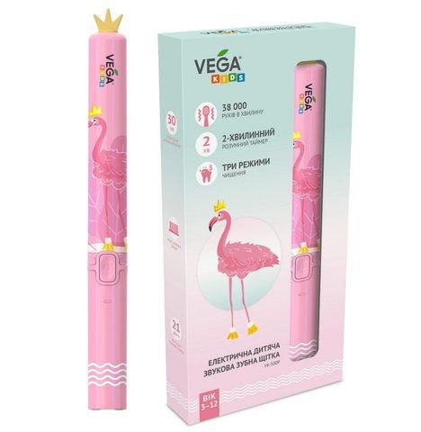 Электрическая зубная щетка Vega Kids VK-500P от 3-12 лет розовая 2001155073 фото