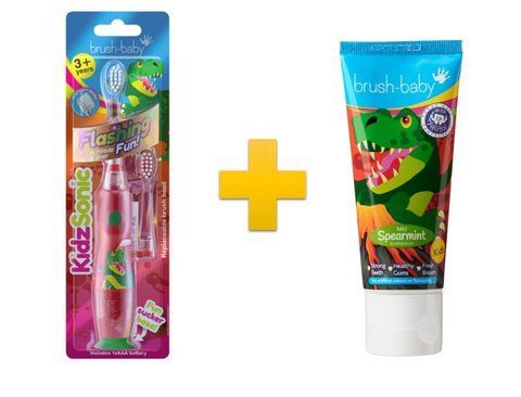 Комплект щітка Brush-baby KidzSonic (3+) Дракон + Зубна паста Brush-baby Дракон (м'ята) 2303443314 фото