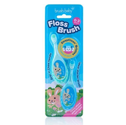 Дитяча зубна щітка Brush-Baby FlossBrush від 0 до 3 років блакитна+бірюзова (2 шт) bb55 фото